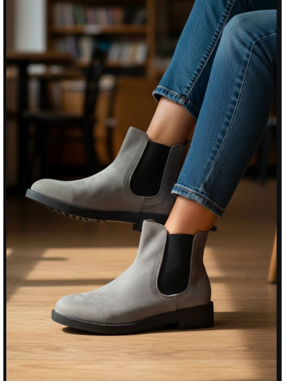 Gray Suede Chelsea Boots With Elastic Side Panels & Lug Sole Womens Size 6 - Picture 3 of 13